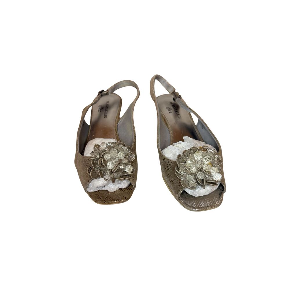 Anne Klein iFlex Wedge Sandals Metallic Gold Slingback Espadrille Womens 7.5 - Picture 3 of 5